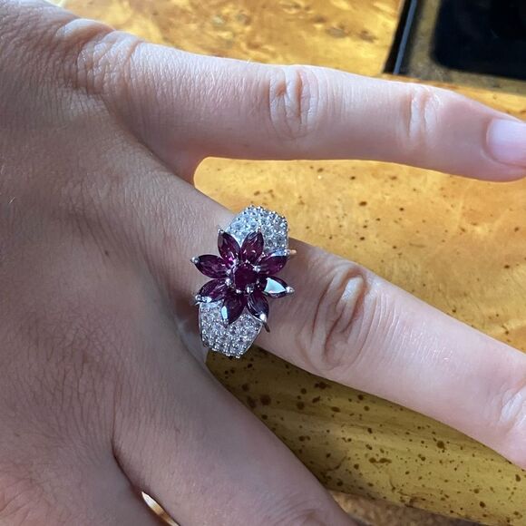 Natural Rhodolite Garnet Sterling Silver Cocktail Ring Size 7 - Picture 4 of 9